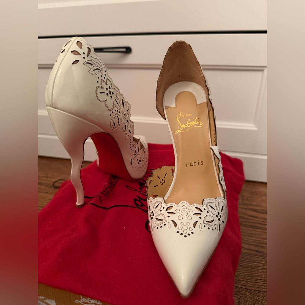 Christian Louboutin White Floral Heels